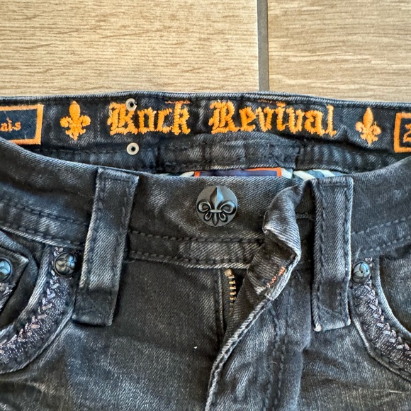 ROCK REVIVAL ANAIS SZ 24 SKINNY EMBROIDERED BLACK DENIM JEANS - Picture 5 of 16